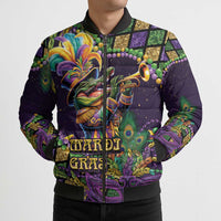 Mardi Gras Alligator Bomber Puffer Jacket Let the Gator Jazz Roll - Wonder Print Shop