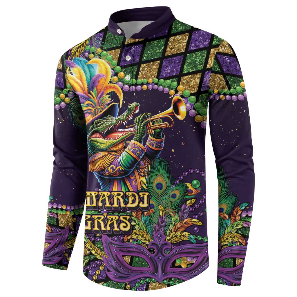 Mardi Gras Alligator Button Sweatshirt Let the Gator Jazz Roll - Wonder Print Shop