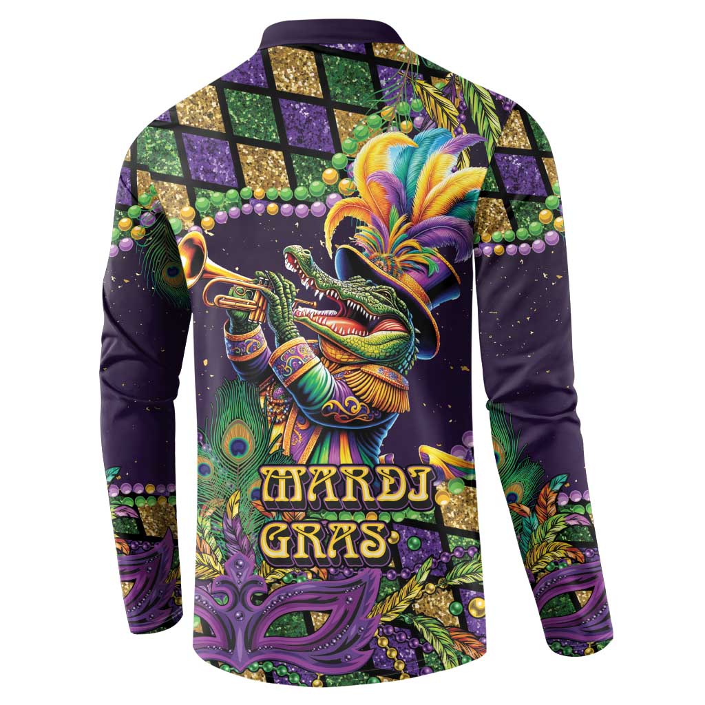 Mardi Gras Alligator Button Sweatshirt Let the Gator Jazz Roll - Wonder Print Shop