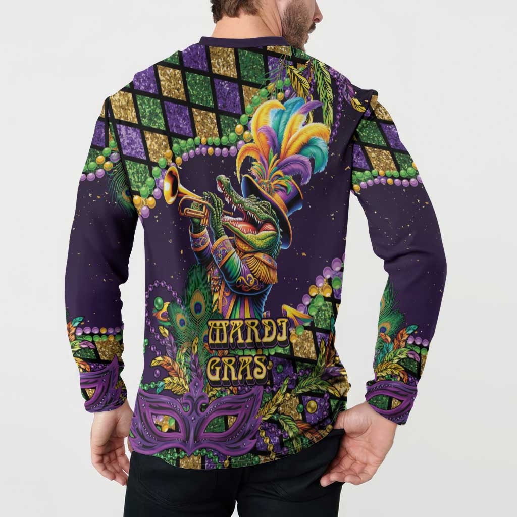Mardi Gras Alligator Button Sweatshirt Let the Gator Jazz Roll - Wonder Print Shop