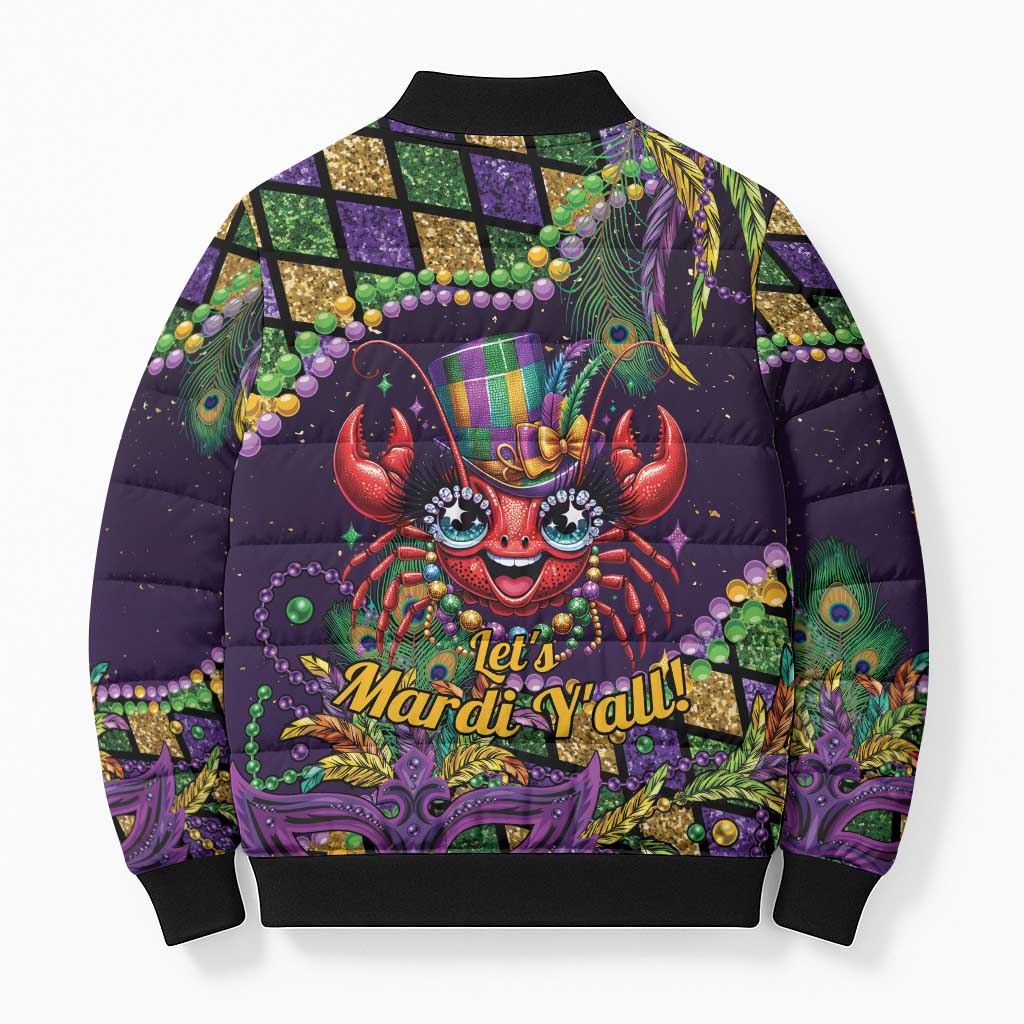 Mardi Gras Crawfish Bomber Puffer Jacket Let's Mardi Y'all - Wonder Print Shop
