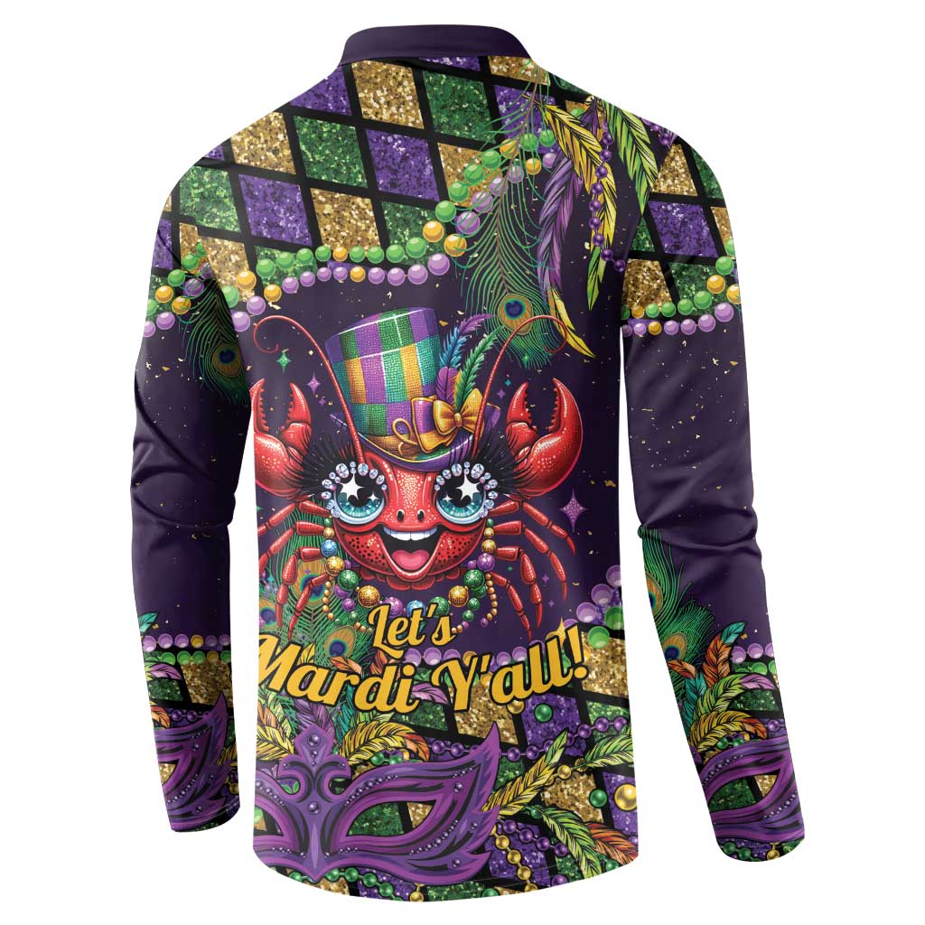 Mardi Gras Crawfish Button Sweatshirt Let's Mardi Y'all - Wonder Print Shop