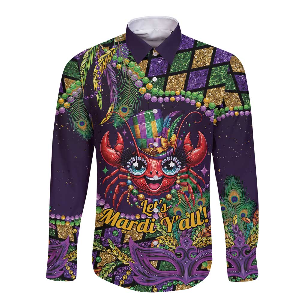Mardi Gras Crawfish Long Sleeve Button Shirt Let's Mardi Y'all - Wonder Print Shop