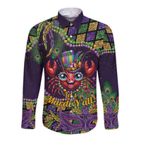 Mardi Gras Crawfish Long Sleeve Button Shirt Let's Mardi Y'all - Wonder Print Shop