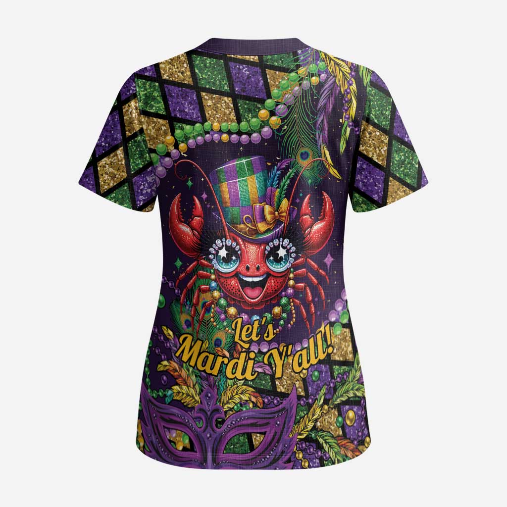 Mardi Gras Crawfish Scrub Top Let's Mardi Y'all - Wonder Print Shop
