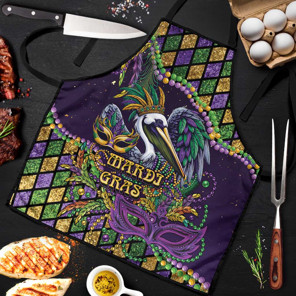 Mardi Gras Pelican Apron Crowned Feathers Carnival Reign - Wonder Print Shop