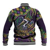 Mardi Gras Pelican Baseball Jacket Crowned Feathers Carnival Reign - Wonder Print Shop