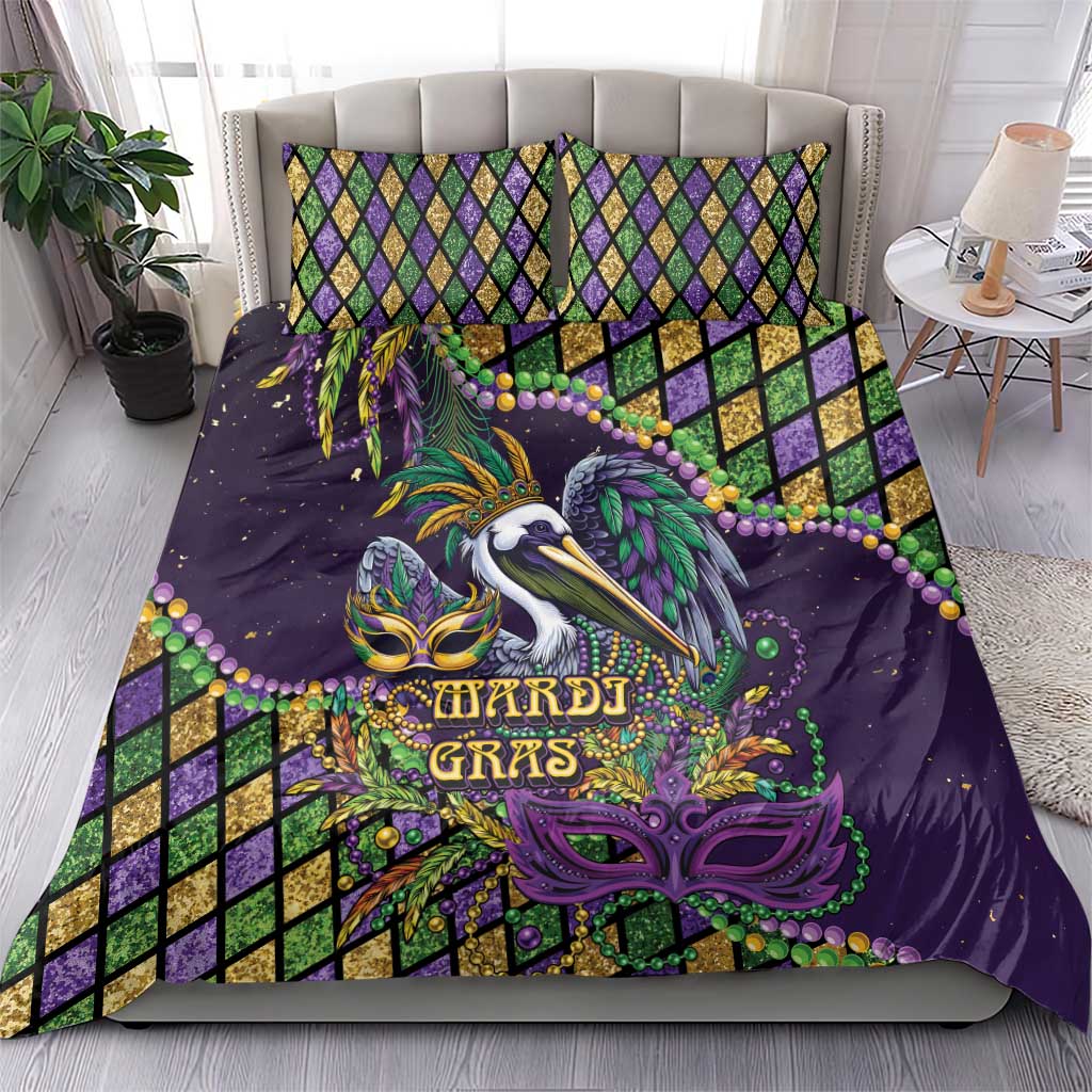 Mardi Gras Pelican Bedding Set Crowned Feathers Carnival Reign - Wonder Print Shop