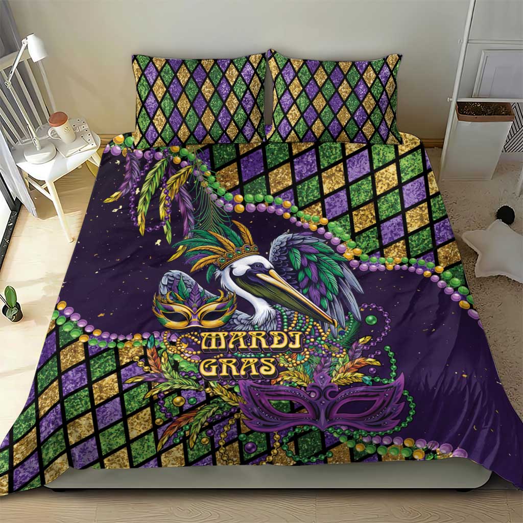 Mardi Gras Pelican Bedding Set Crowned Feathers Carnival Reign - Wonder Print Shop
