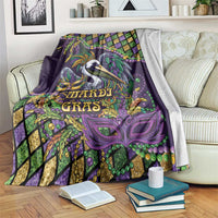 Mardi Gras Pelican Blanket Crowned Feathers Carnival Reign - Wonder Print Shop