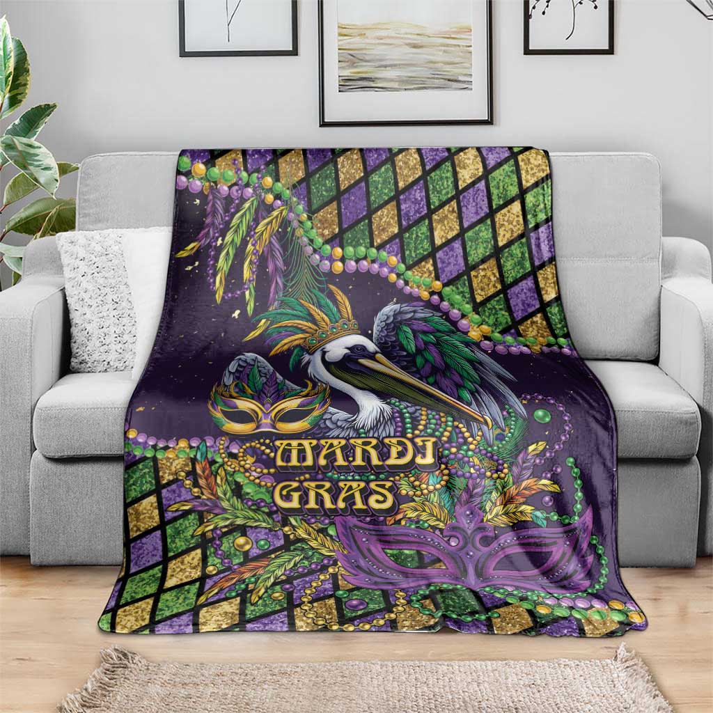 Mardi Gras Pelican Blanket Crowned Feathers Carnival Reign - Wonder Print Shop