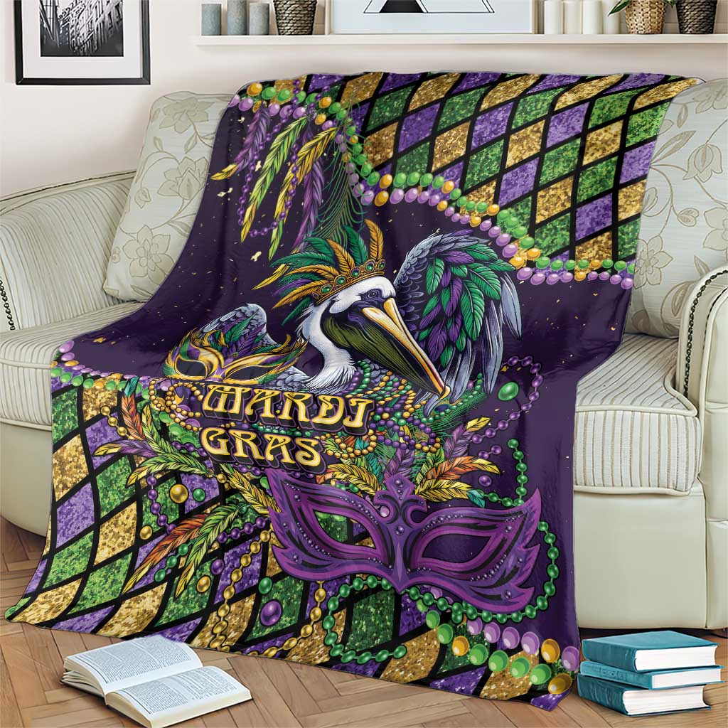 Mardi Gras Pelican Blanket Crowned Feathers Carnival Reign - Wonder Print Shop