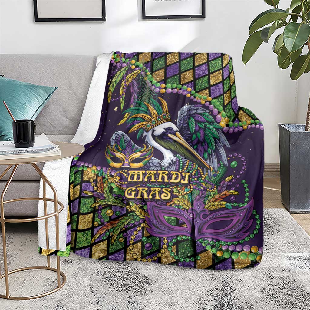 Mardi Gras Pelican Blanket Crowned Feathers Carnival Reign - Wonder Print Shop