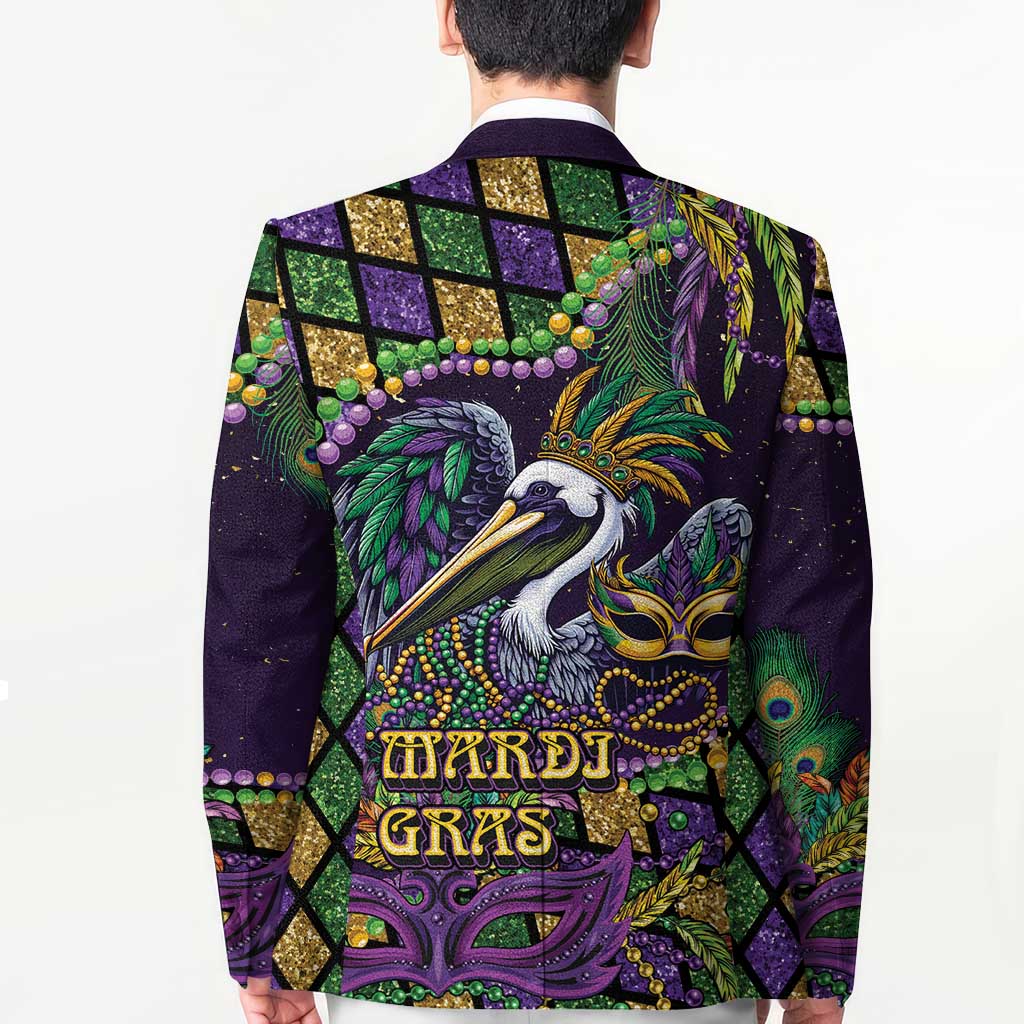 Mardi Gras Pelican Blazer Crowned Feathers Carnival Reign - Wonder Print Shop