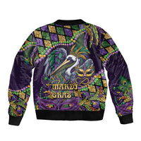Mardi Gras Pelican Bomber Jacket Crowned Feathers Carnival Reign - Wonder Print Shop