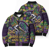 Mardi Gras Pelican Bomber Puffer Jacket Crowned Feathers Carnival Reign - Wonder Print Shop