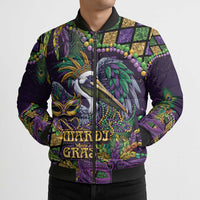 Mardi Gras Pelican Bomber Puffer Jacket Crowned Feathers Carnival Reign - Wonder Print Shop