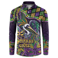 Mardi Gras Pelican Button Sweatshirt Crowned Feathers Carnival Reign - Wonder Print Shop