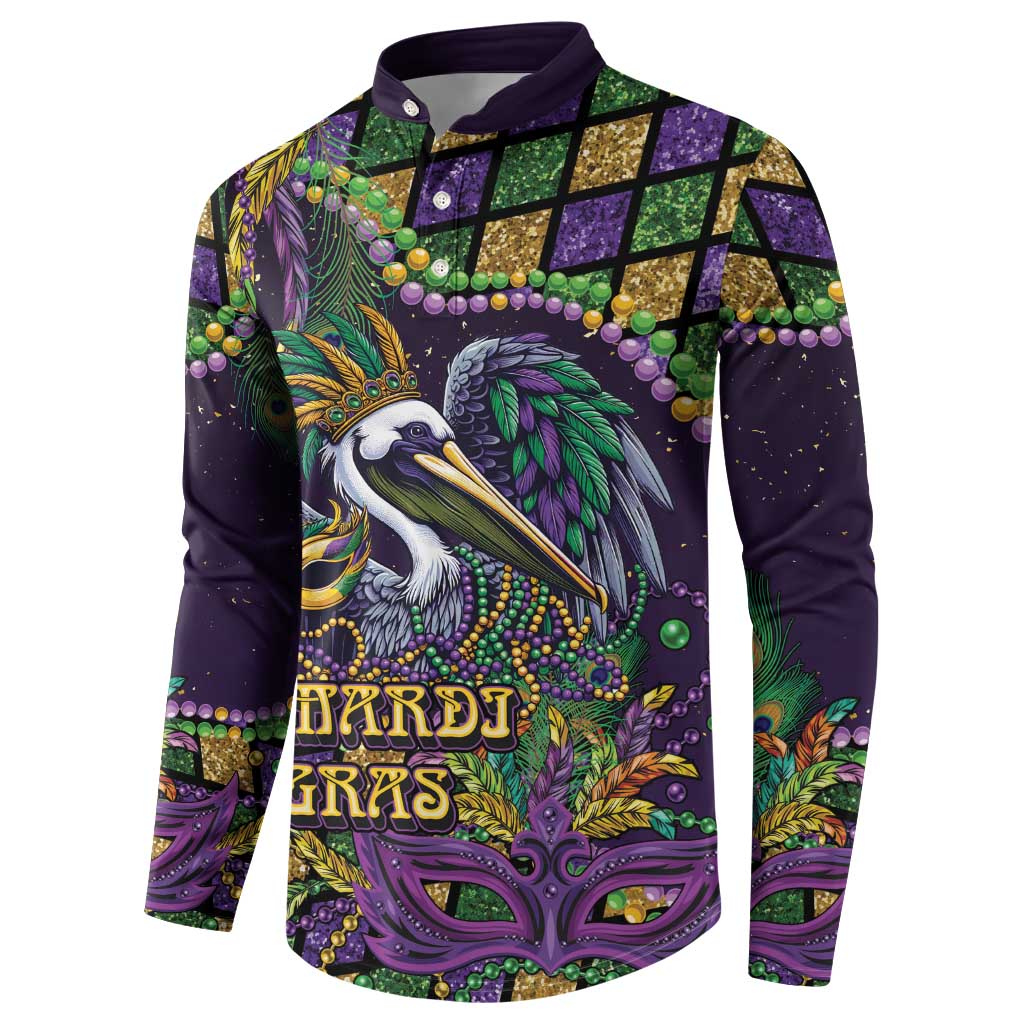 Mardi Gras Pelican Button Sweatshirt Crowned Feathers Carnival Reign - Wonder Print Shop