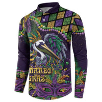 Mardi Gras Pelican Button Sweatshirt Crowned Feathers Carnival Reign - Wonder Print Shop