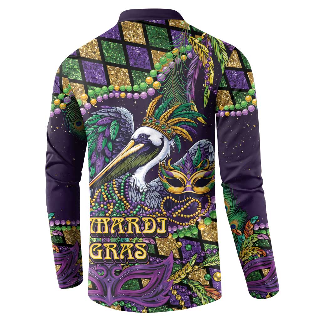 Mardi Gras Pelican Button Sweatshirt Crowned Feathers Carnival Reign - Wonder Print Shop