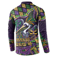 Mardi Gras Pelican Button Sweatshirt Crowned Feathers Carnival Reign - Wonder Print Shop