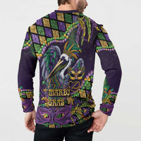 Mardi Gras Pelican Button Sweatshirt Crowned Feathers Carnival Reign - Wonder Print Shop