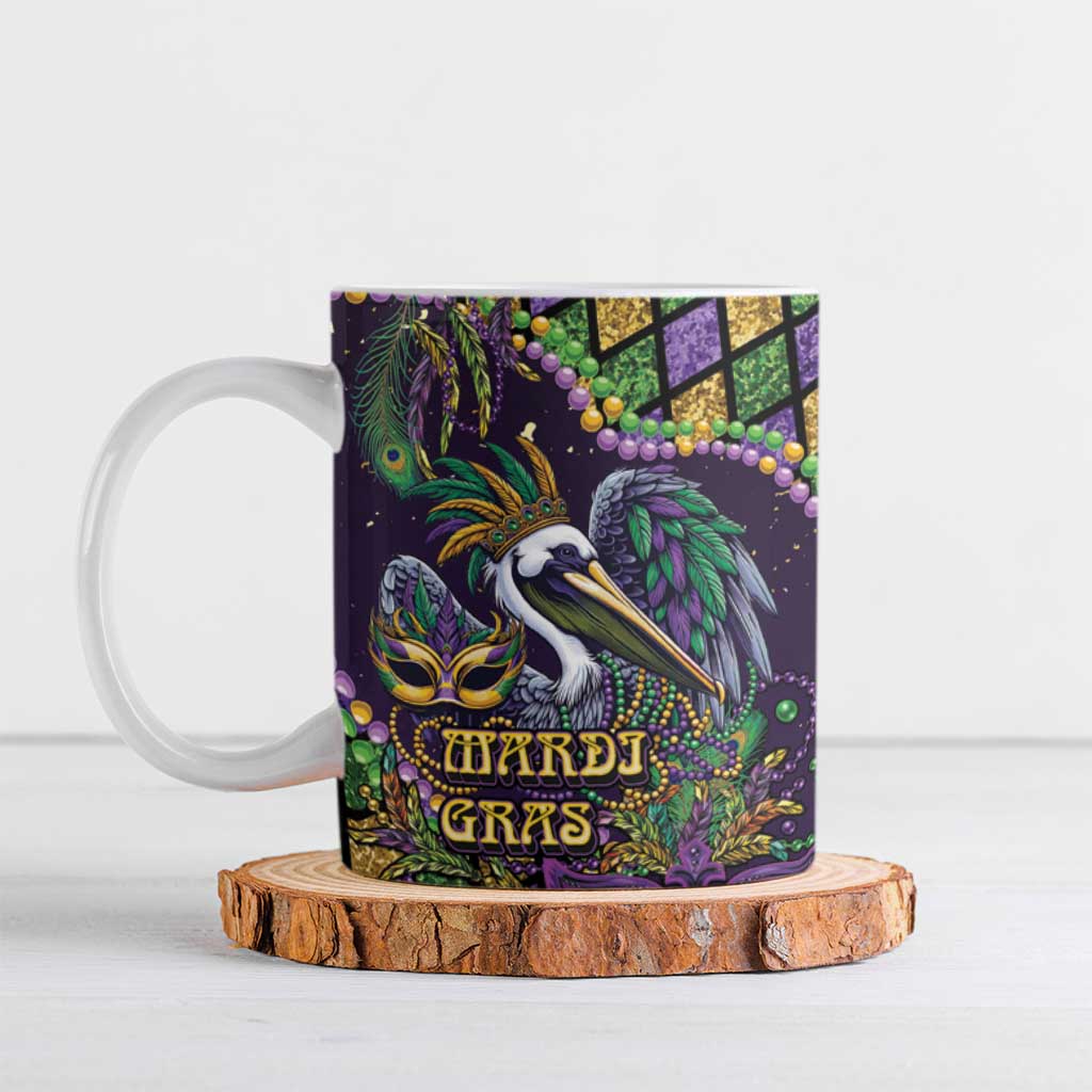 Mardi Gras Pelican Ceramic Mug Crowned Feathers Carnival Reign - Wonder Print Shop