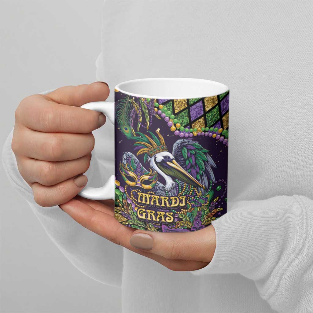 Mardi Gras Pelican Ceramic Mug Crowned Feathers Carnival Reign - Wonder Print Shop