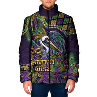 Mardi Gras Pelican Padded Jacket Crowned Feathers Carnival Reign - Wonder Print Shop