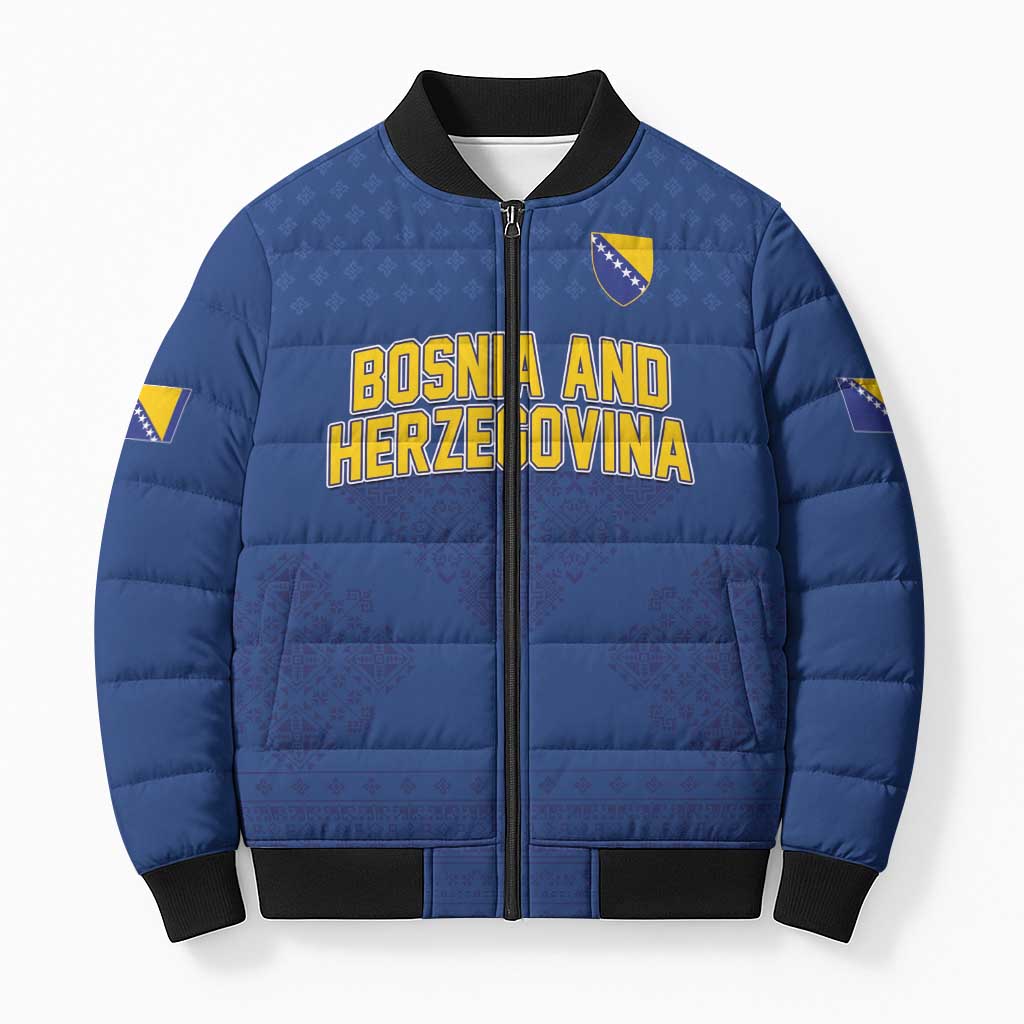 Custom Bosnia and Herzegovina Football 2026 Bomber Puffer Jacket Zmijanje Embroidery Pride