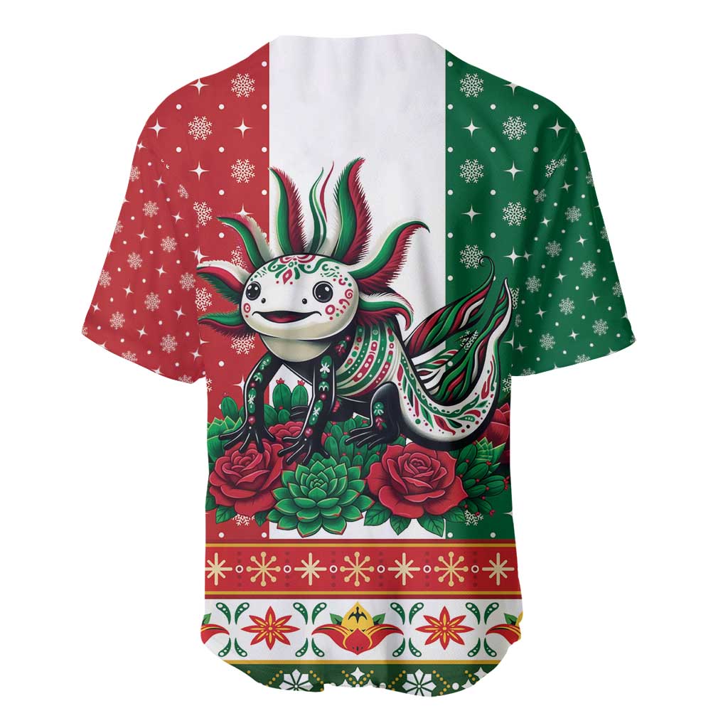 Mexico Christmas Baseball Jersey Cute Axolotl with Flag Style - Wonder Print Shop