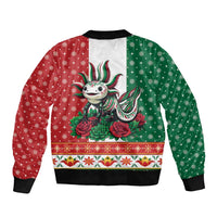 Mexico Christmas Bomber Jacket Cute Axolotl with Flag Style - Wonder Print Shop