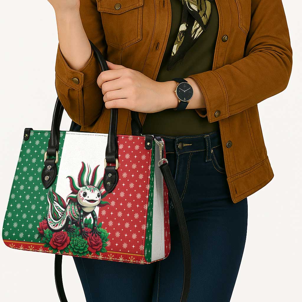Mexico Christmas Leather Bag Cute Axolotl with Flag Style - Wonder Print Shop