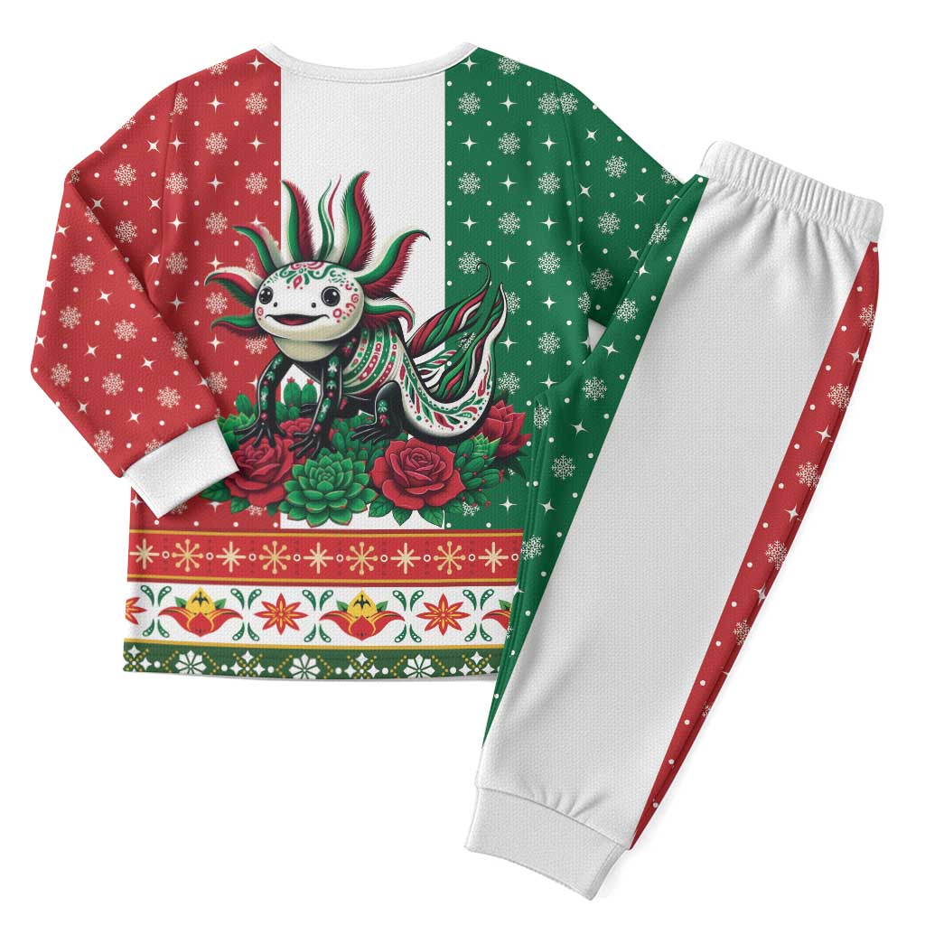 Mexico Christmas Pajama Set Cute Axolotl with Flag Style - Wonder Print Shop