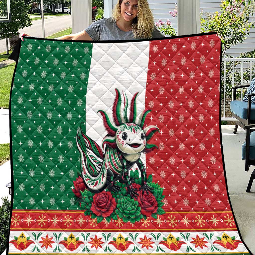 Mexico Christmas Quilt Cute Axolotl with Flag Style - Wonder Print Shop