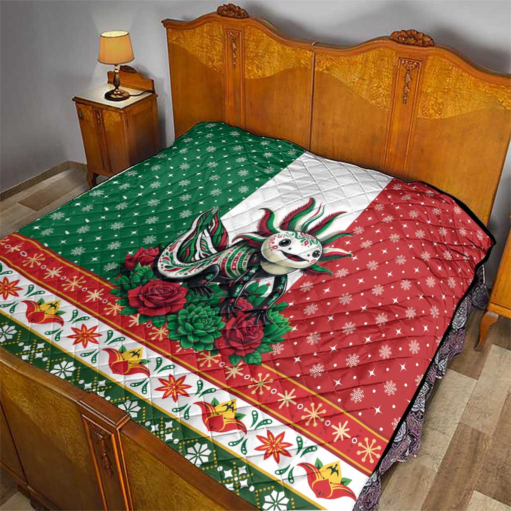 Mexico Christmas Quilt Cute Axolotl with Flag Style - Wonder Print Shop