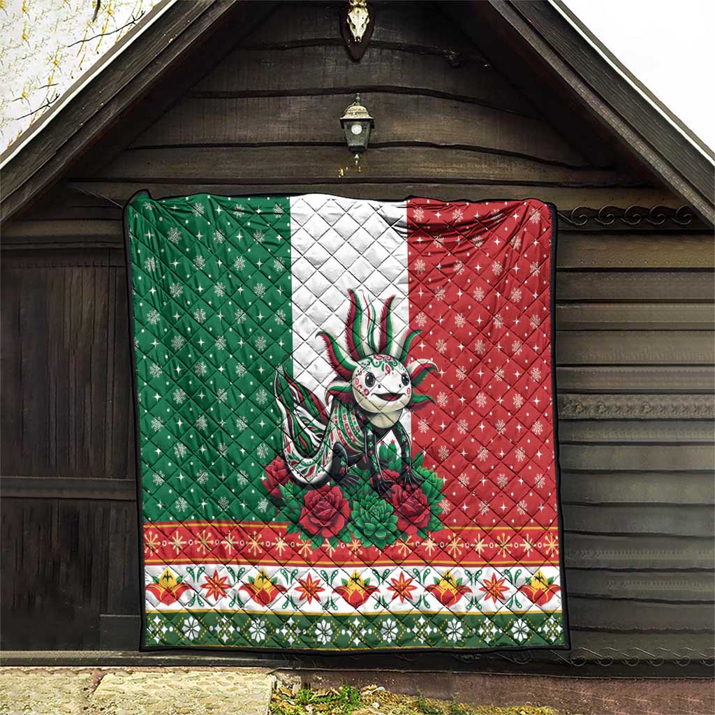 Mexico Christmas Quilt Cute Axolotl with Flag Style - Wonder Print Shop