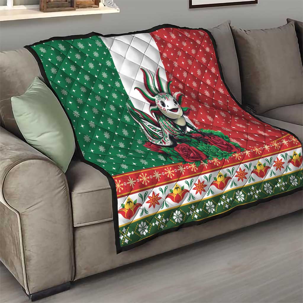 Mexico Christmas Quilt Cute Axolotl with Flag Style - Wonder Print Shop