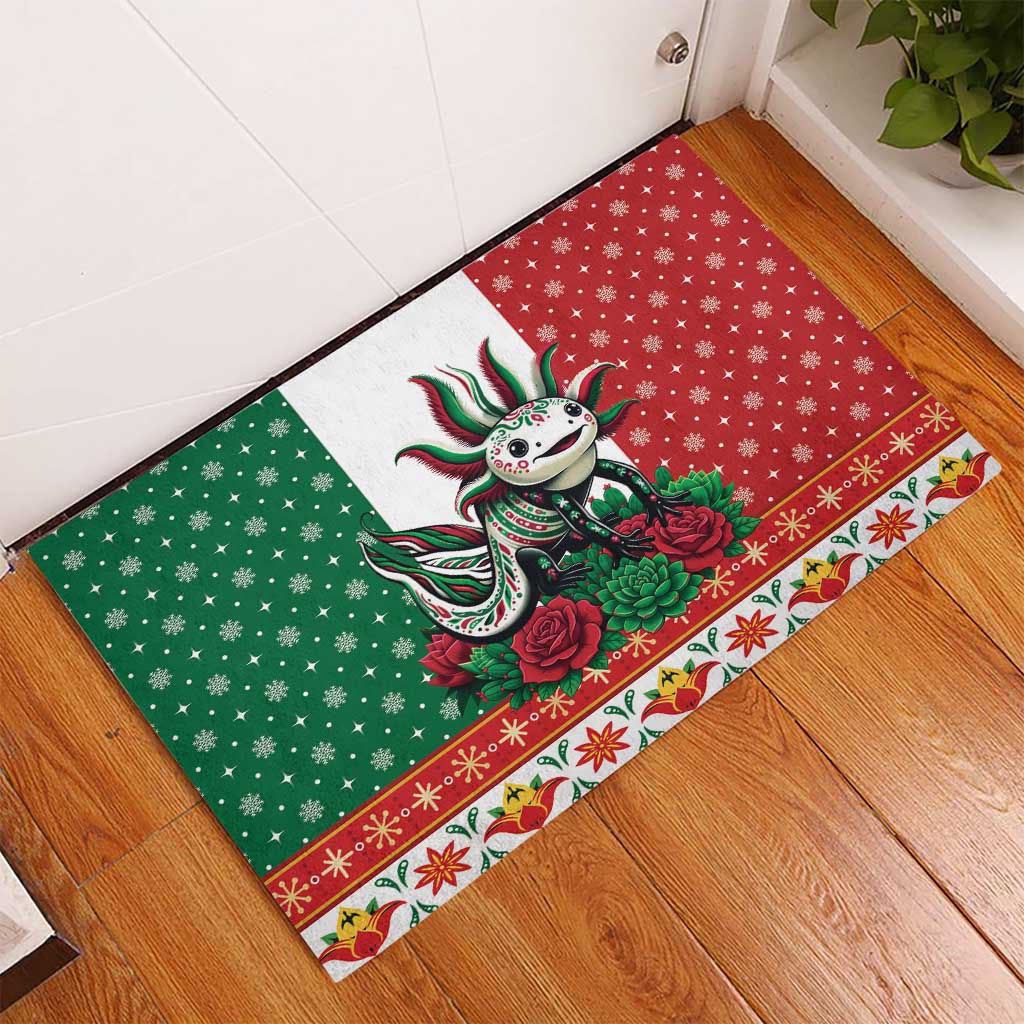 Mexico Christmas Rubber Doormat Cute Axolotl with Flag Style - Wonder Print Shop