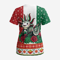 Mexico Christmas Scrub Top Cute Axolotl with Flag Style - Wonder Print Shop