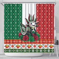 Mexico Christmas Shower Curtain Cute Axolotl with Flag Style - Wonder Print Shop
