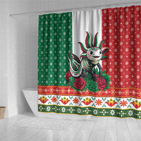 Mexico Christmas Shower Curtain Cute Axolotl with Flag Style - Wonder Print Shop