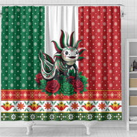 Mexico Christmas Shower Curtain Cute Axolotl with Flag Style - Wonder Print Shop