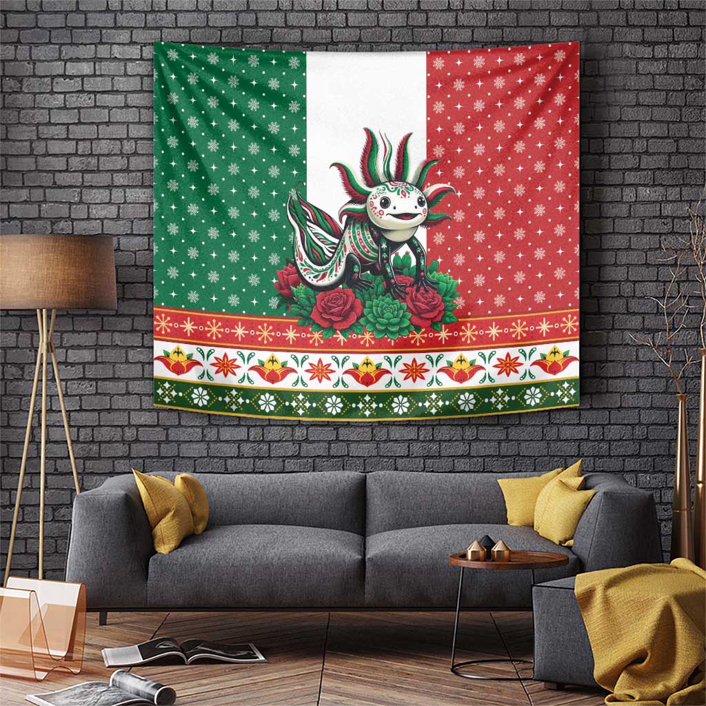 Mexico Christmas Tapestry Cute Axolotl with Flag Style - Wonder Print Shop