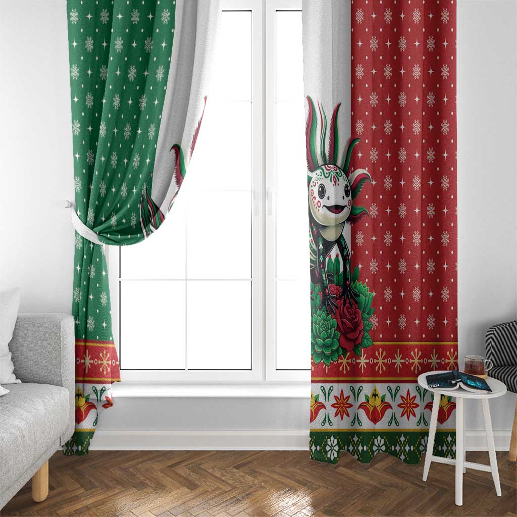 Mexico Christmas Window Curtain Cute Axolotl with Flag Style - Wonder Print Shop