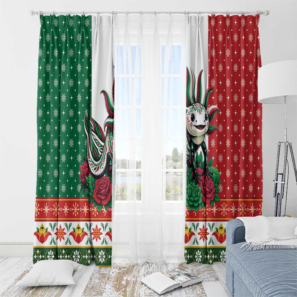 Mexico Christmas Window Curtain Cute Axolotl with Flag Style - Wonder Print Shop