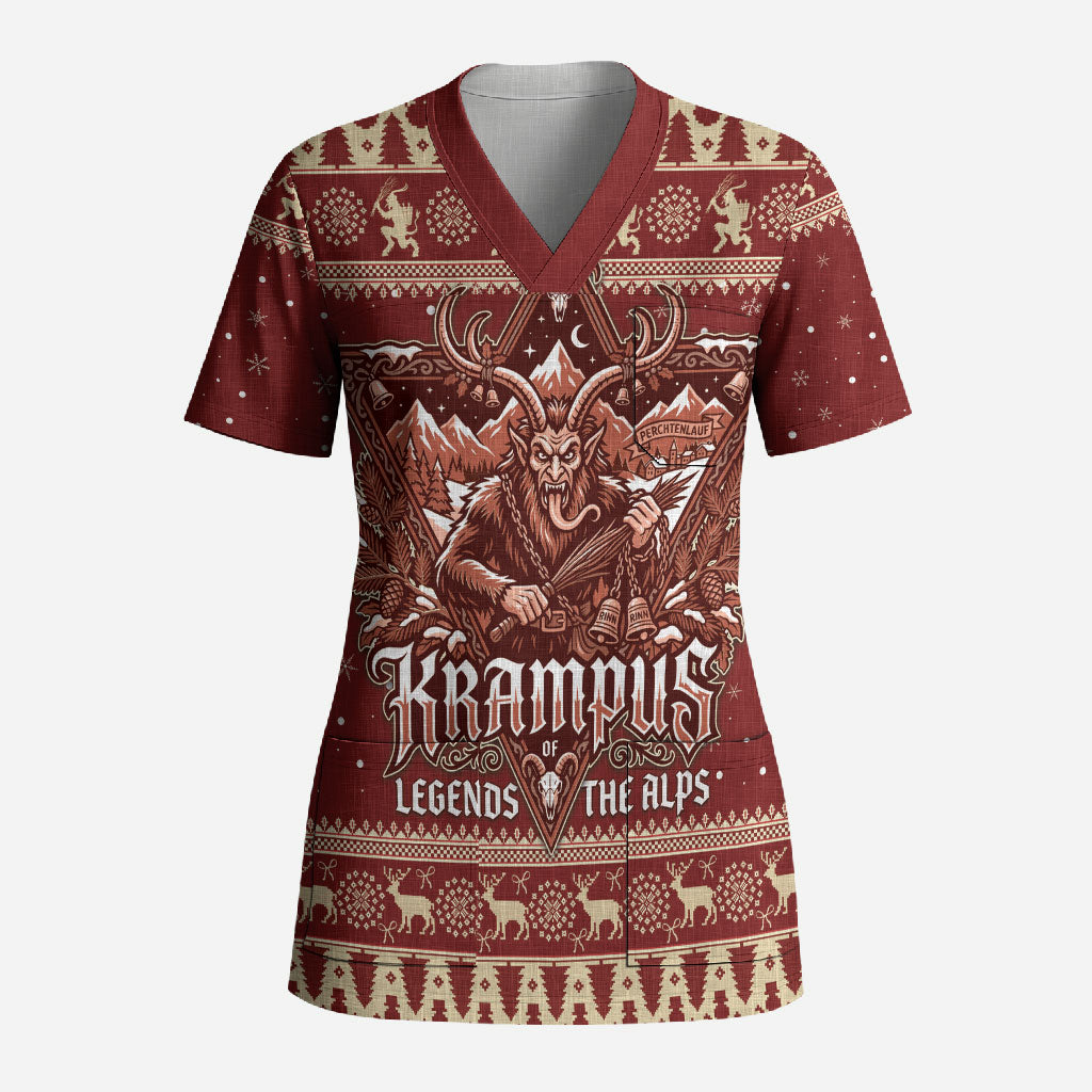 Austria Christmas Scrub Top Krampus Legends of the Alps