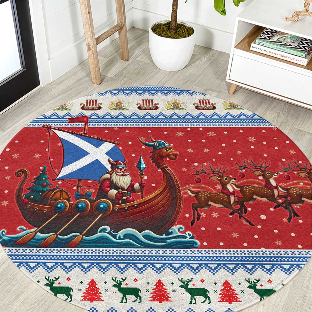 Scotland Viking Santa Christmas Round Carpet Funny Reindeer Norse Xmas - Wonder Print Shop