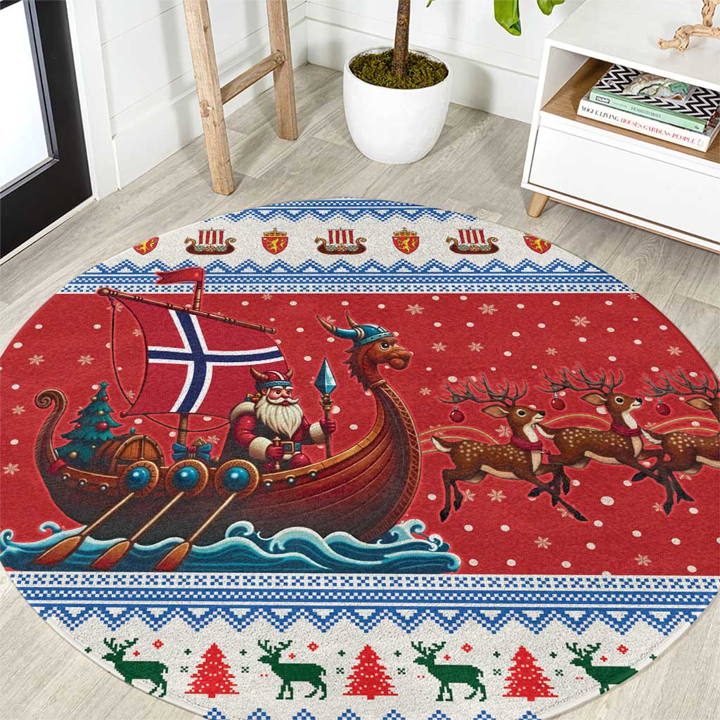 Norway Viking Santa Christmas Round Carpet Funny Reindeer Norse Xmas - Wonder Print Shop